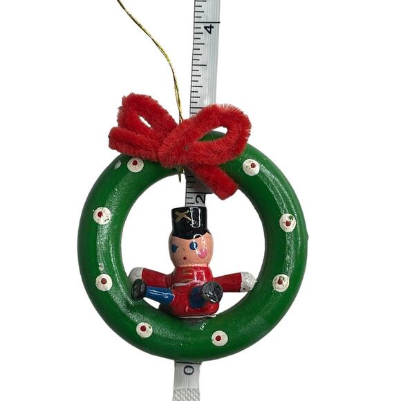 Vintage Wooden Wreath with Toy Soldier Christmas Ornament - Picture 3 of 9
